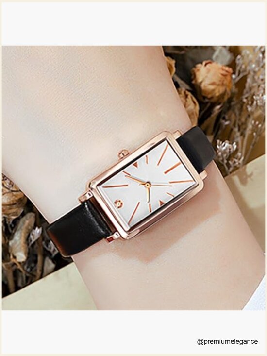 Vintage Rectangular Dial Quartz Watch with Leather Band main image 7